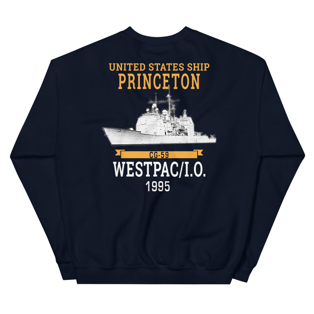 USS Princeton (CG-59) 1995 WESTPAC/IO Unisex Sweatshirt – back view, navy