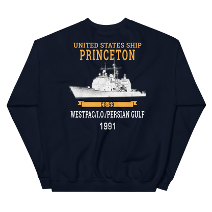 USS Princeton (CG-59) 1991 WESTPAC/IO/Persian Gulf Unisex Sweatshirt – back view, navy