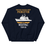 USS Princeton (CG-59) 1998-99 WESTPAC Unisex Sweatshirt – back view, navy