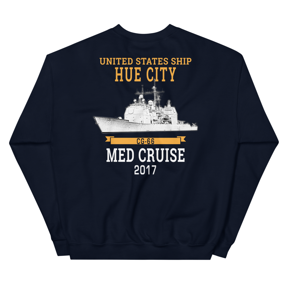USS Hue City (CG-66) 2017 MED Unisex Sweatshirt – back view, navy