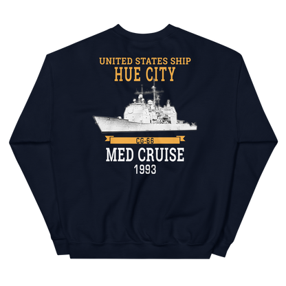 USS Hue City (CG-66) 1993 MED Unisex Sweatshirt – back view, navy