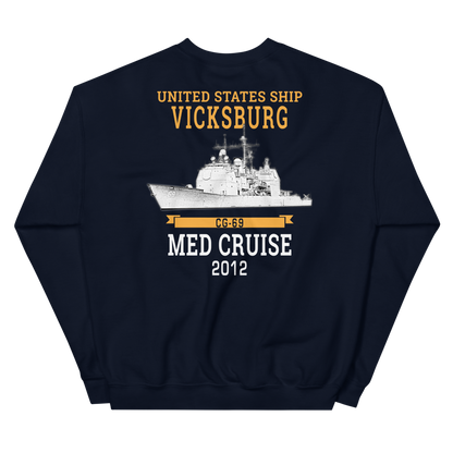 USS Vicksburg (CG-69) 2012 MED Unisex Sweatshirt – back view, navy