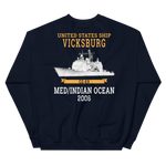 USS Vicksburg (CG-69) 2006 MED/IO Unisex Sweatshirt – back view, navy
