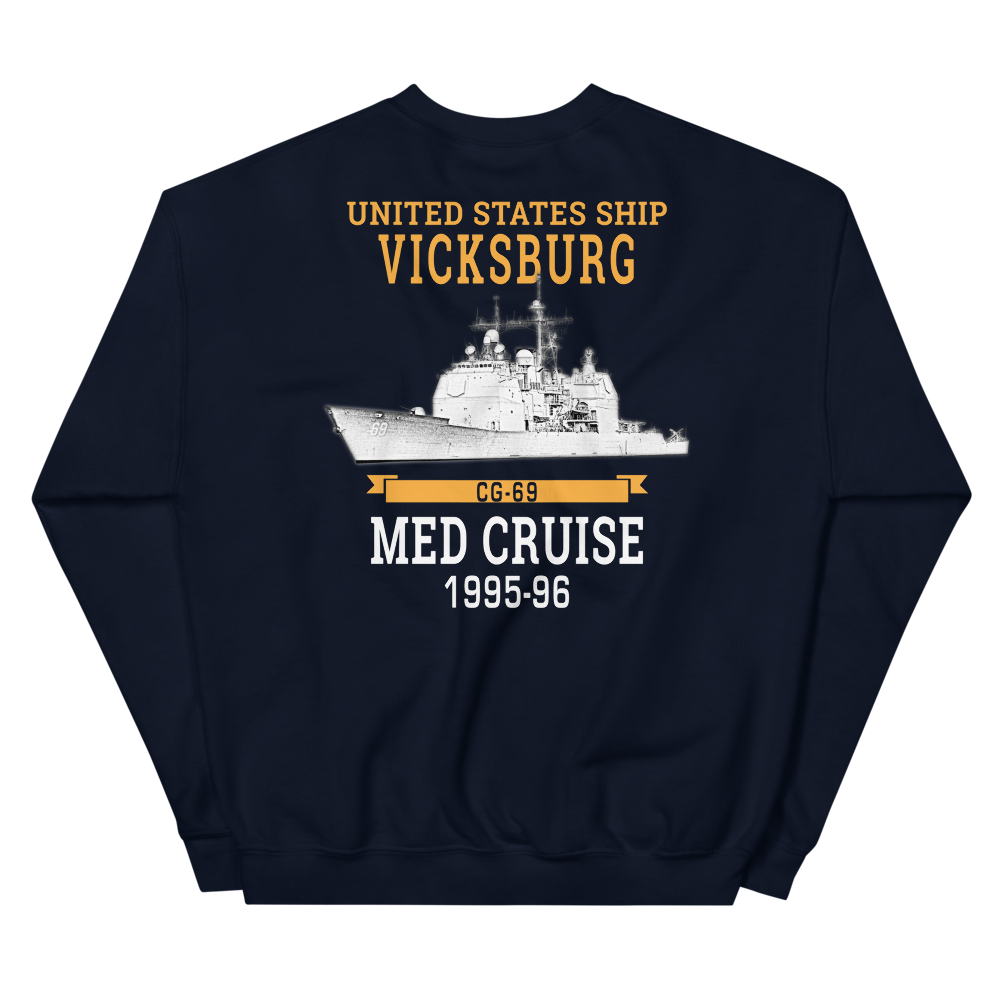 USS Vicksburg (CG-69) 1995-96 MED Unisex Sweatshirt – back view, navy