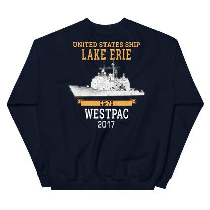 USS Lake Erie (CG-70) 2017 WESTPAC Unisex Sweatshirt – back view, navy