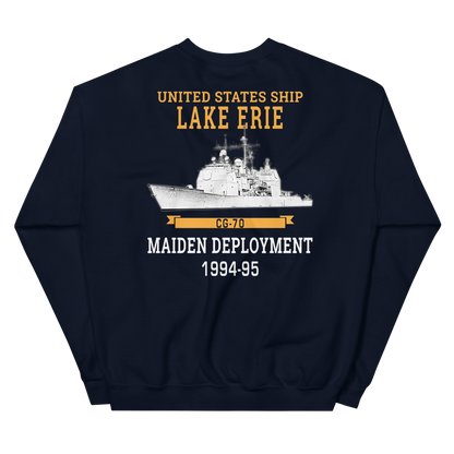 USS Lake Erie (CG-70) 1994-95 Maiden Deployment Unisex Sweatshirt – back view, navy