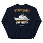 USS Cape St. George (CG-71) 2008 MED Unisex Sweatshirt – back view, navy