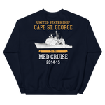 USS Cape St. George (CG-71) 2014-15 MED Unisex Sweatshirt – back view, navy