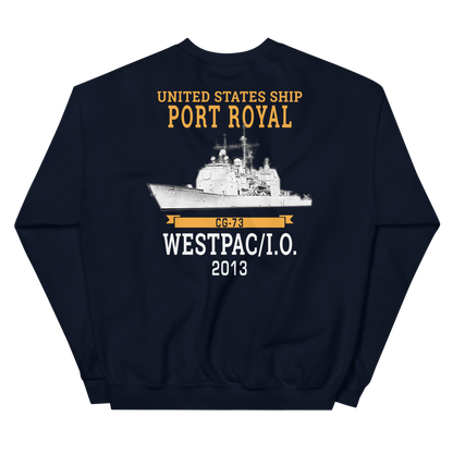 USS Port Royal (CG-73) 2013 WESTPAC/IO Unisex Sweatshirt – back view, navy
