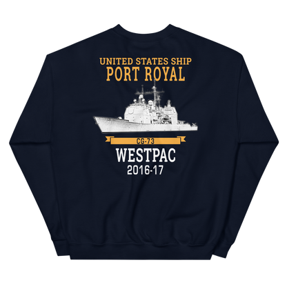 USS Port Royal (CG-73) 2016-17 WESTPAC Unisex Sweatshirt – back view, navy