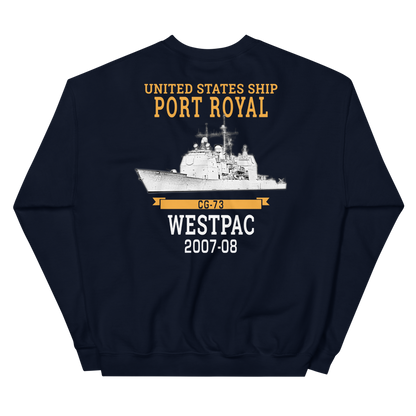 USS Port Royal (CG-73) 2007-08 WESTPAC Unisex Sweatshirt – back view, navy