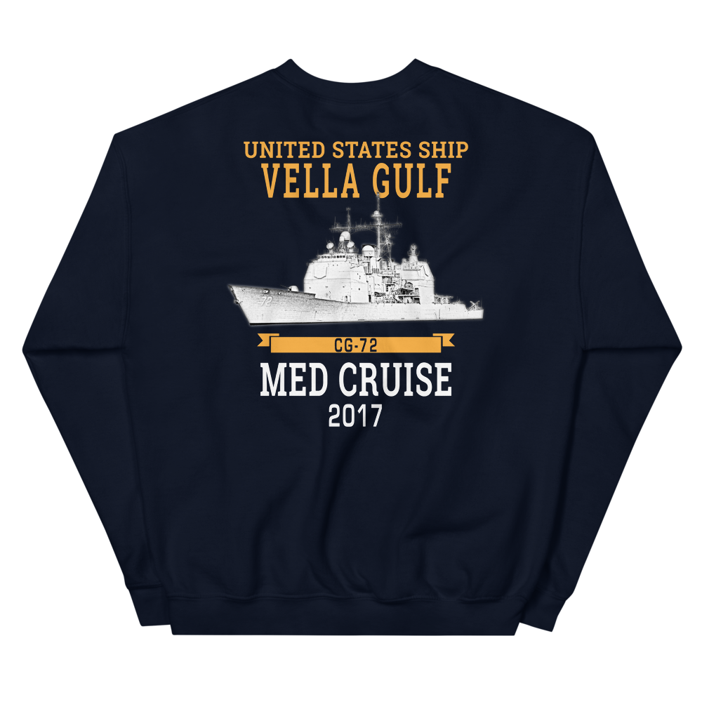 USS Vella Gulf (CG-72) 2017 MED Unisex Sweatshirt – back view, navy