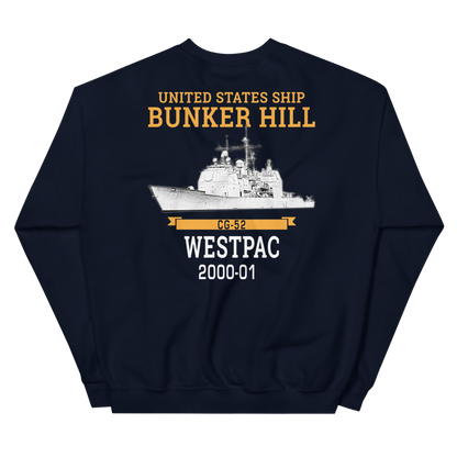 USS Bunker Hill (CG-52) 2000-01 WESTPAC Unisex Sweatshirt – back view, navy