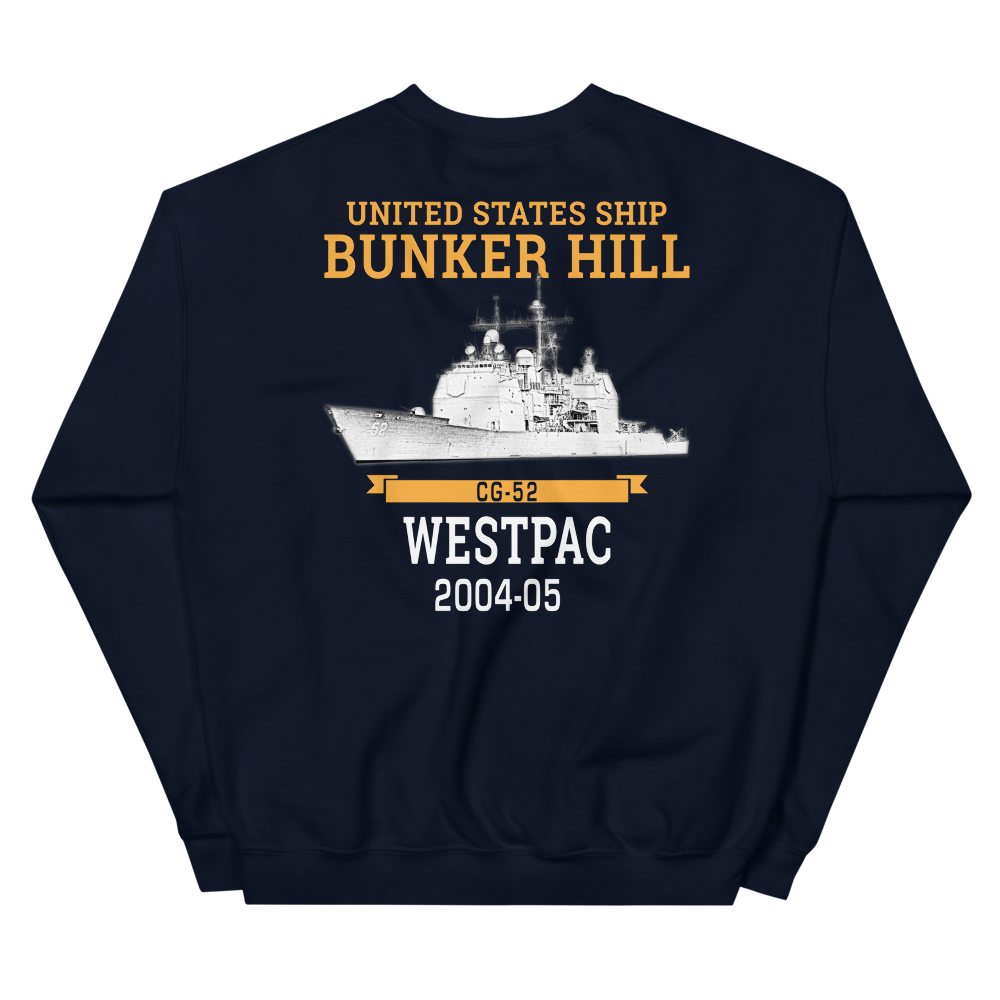 USS Bunker Hill (CG-52) 2004-05 WESTPAC Unisex Sweatshirt – back view, navy