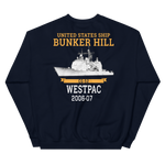 USS Bunker Hill (CG-52) 2006-07 WESTPAC Unisex Sweatshirt – back view, navy