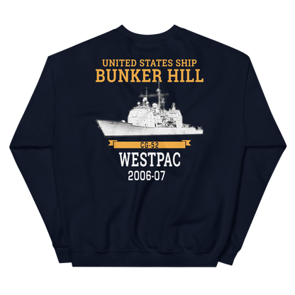 USS Bunker Hill (CG-52) 2006-07 WESTPAC Unisex Sweatshirt – back view, navy