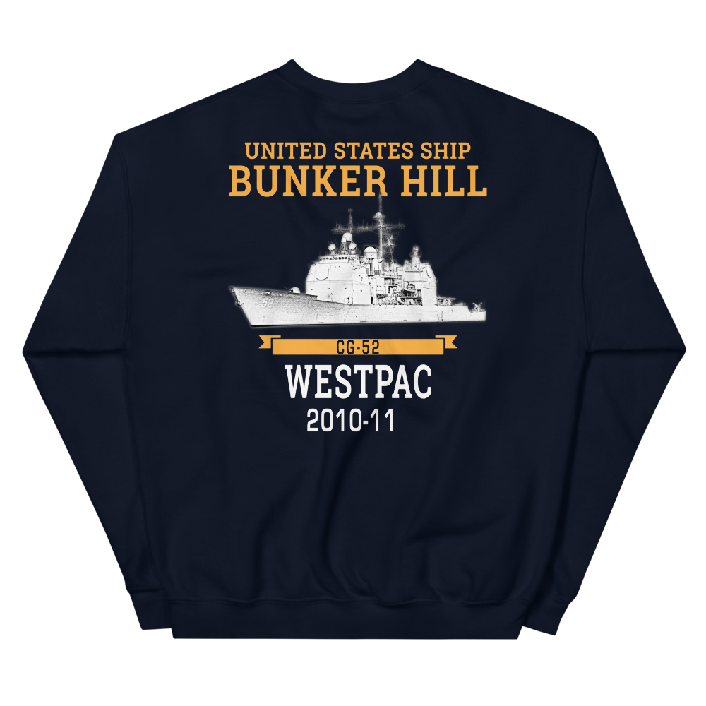 USS Bunker Hill (CG-52) 2010-11 WESTPAC Unisex Sweatshirt – back view, navy