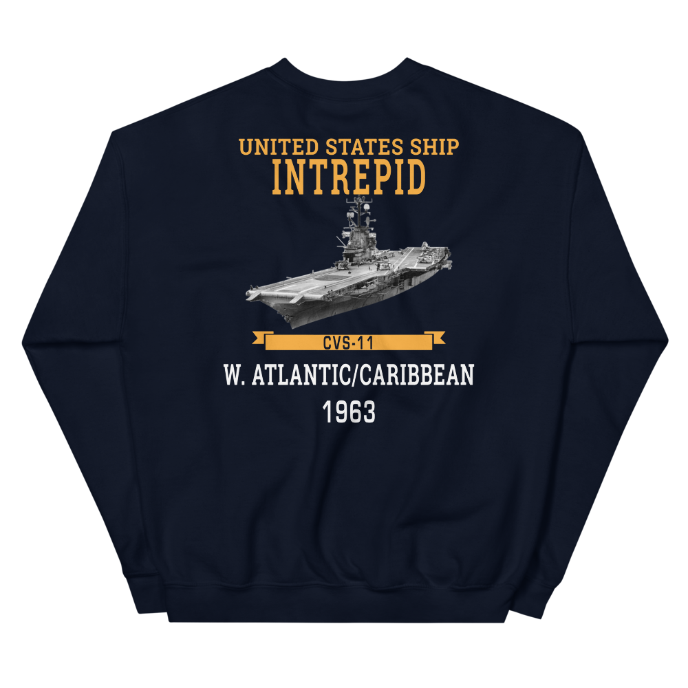 USS Intrepid (CVS-11) 1963 W. Atlantic/Caribbean Sweatshirt – back view, navy