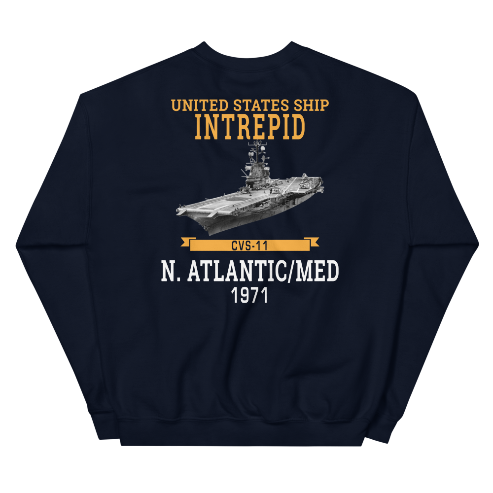 USS Intrepid (CVS-11) 1971 N.Atlantic/MED Sweatshirt – back view, navy
