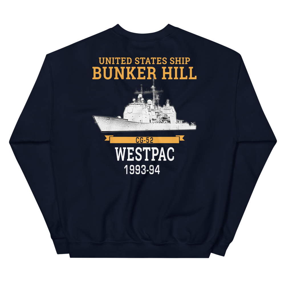 USS Bunker Hill (CG-52) 1993-94 WESTPAC Unisex Sweatshirt – back view, navy