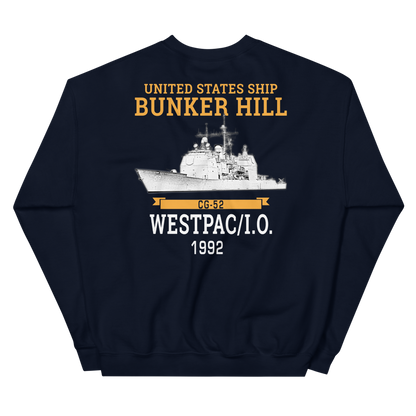 USS Bunker Hill (CG-52) 1992 WESTPAC/IO Unisex Sweatshirt – back view, navy