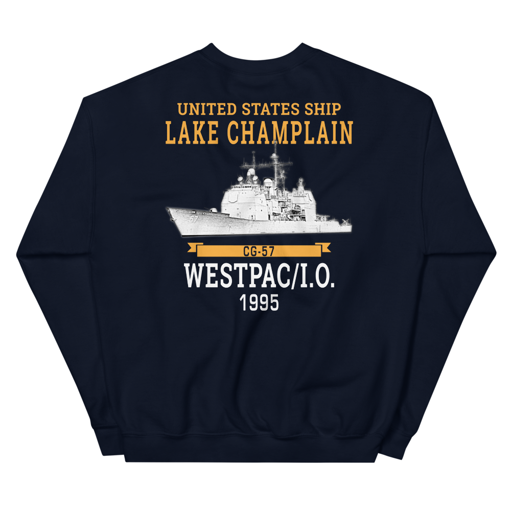 USS Lake Champlain (CG-57) 1995 Unisex Sweatshirt – back view, navy