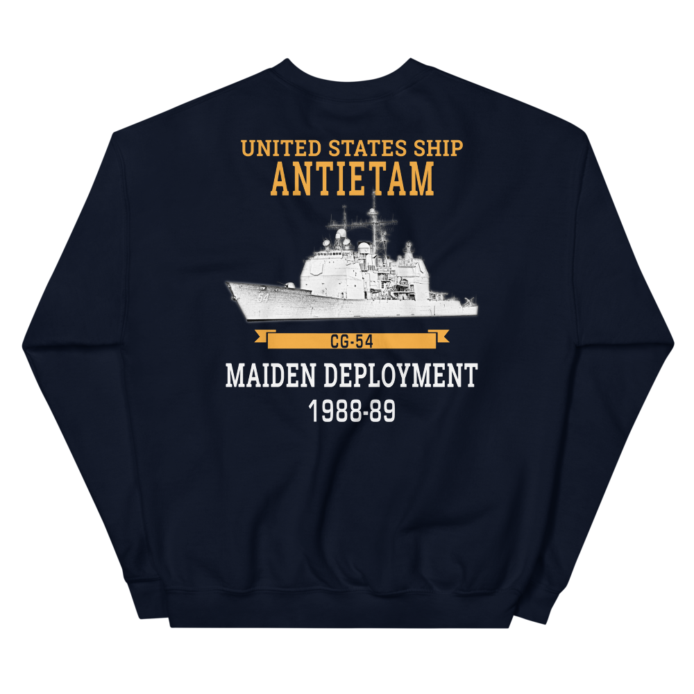 USS Antietam (CG-54) 1988-89 Maiden Deployment Sweatshirt – back view, navy