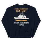 USS Monterey (CG-61) 1991-92 Unisex Sweatshirt – back view, navy