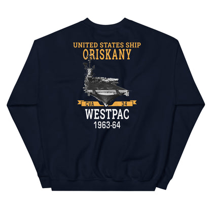 USS Oriskany (CVA-34) 1963-64 WESTPAC Unisex Sweatshirt – back view, navy