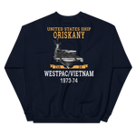 USS Oriskany (CVA-34) 1973-74 WESTPAC/VIETNAM Unisex Sweatshirt – back view, navy