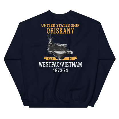USS Oriskany (CVA-34) 1973-74 WESTPAC/VIETNAM Unisex Sweatshirt – back view, navy
