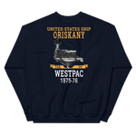 USS Oriskany (CVA-34) 1975-76 WESTPAC Unisex Sweatshirt – back view, navy
