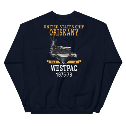 USS Oriskany (CVA-34) 1975-76 WESTPAC Unisex Sweatshirt – back view, navy