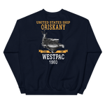 USS Oriskany (CVA-34) 1960 WESTPAC Unisex Sweatshirt – back view, navy