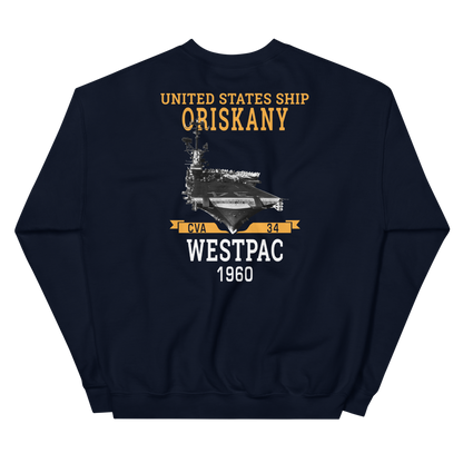 USS Oriskany (CVA-34) 1960 WESTPAC Unisex Sweatshirt – back view, navy