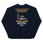 USS Oriskany (CVA-34) 1962 WESTPAC Unisex Sweatshirt – back view, navy