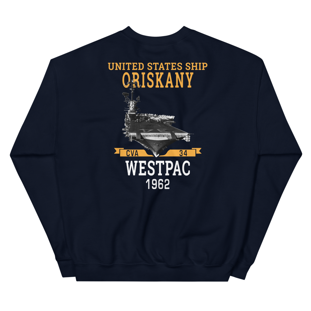 USS Oriskany (CVA-34) 1962 WESTPAC Unisex Sweatshirt – back view, navy