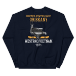 USS Oriskany (CVA-34) 1971 WESTPAC/VIETNAM Unisex Sweatshirt – back view, navy