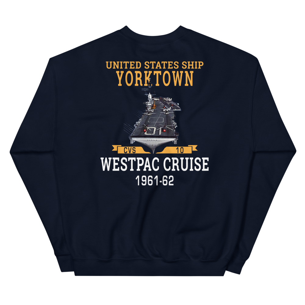 USS Yorktown (CVS-10) 1961-62 WESTPAC Unisex Sweatshirt – back view, navy