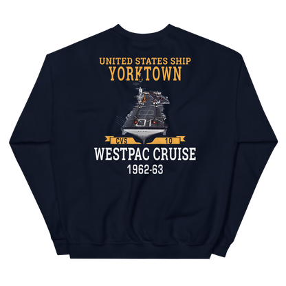 USS Yorktown (CVS-10) 1962-63 WESTPAC Unisex Sweatshirt – back view, navy