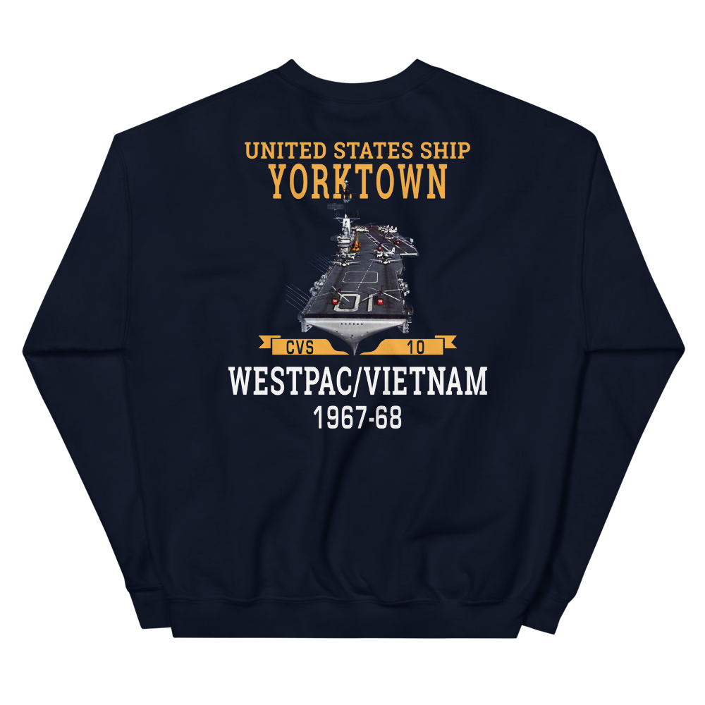 USS Yorktown (CVS-10) 1967-68 WESTPAC/VIETNAM Unisex Sweatshirt – back view, navy