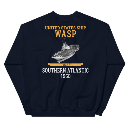 USS Wasp (CVS-18) 1960 S. ATLANTIC Unisex Sweatshirt – back view, navy