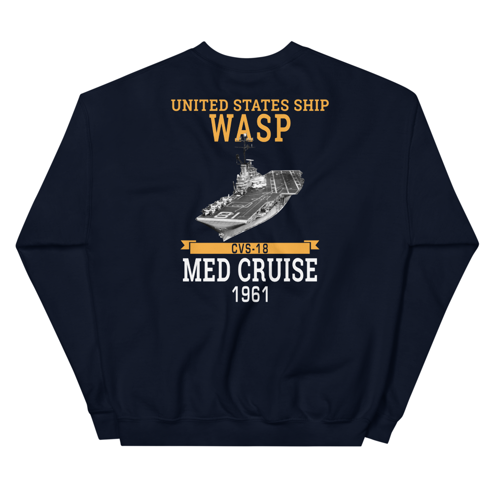 USS Wasp (CVS-18) 1961 MED Unisex Sweatshirt – back view, navy