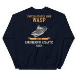 USS Wasp (CVS-18) 1965 CARIBBEAN/W. ATLANTIC Unisex Sweatshirt – back view, navy