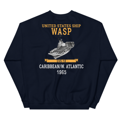 USS Wasp (CVS-18) 1965 CARIBBEAN/W. ATLANTIC Unisex Sweatshirt – back view, navy