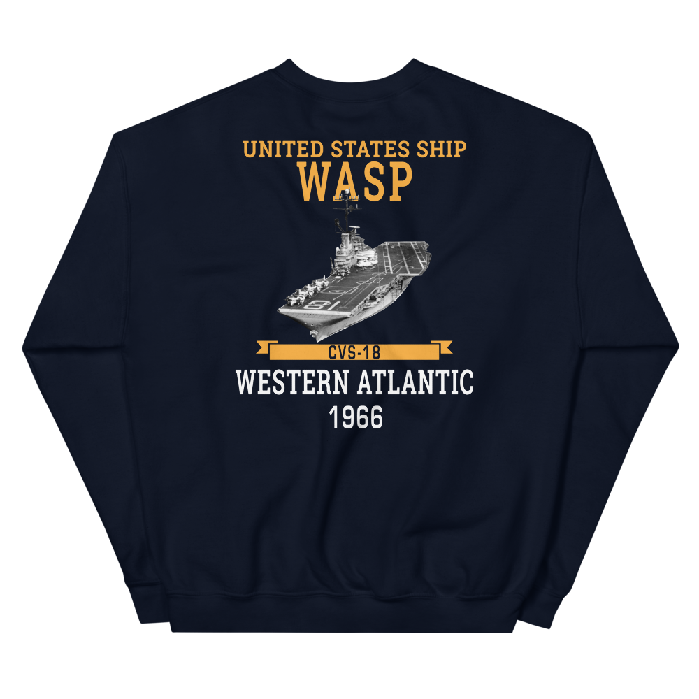 USS Wasp (CVS-18) 1966 W. ATLANTIC Unisex Sweatshirt – back view, navy