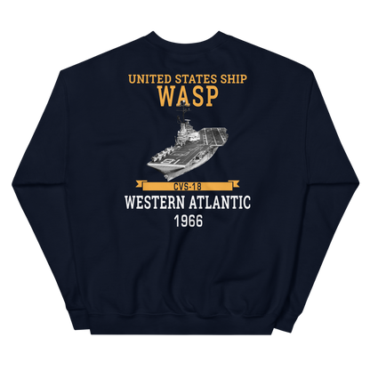 USS Wasp (CVS-18) 1966 W. ATLANTIC Unisex Sweatshirt – back view, navy