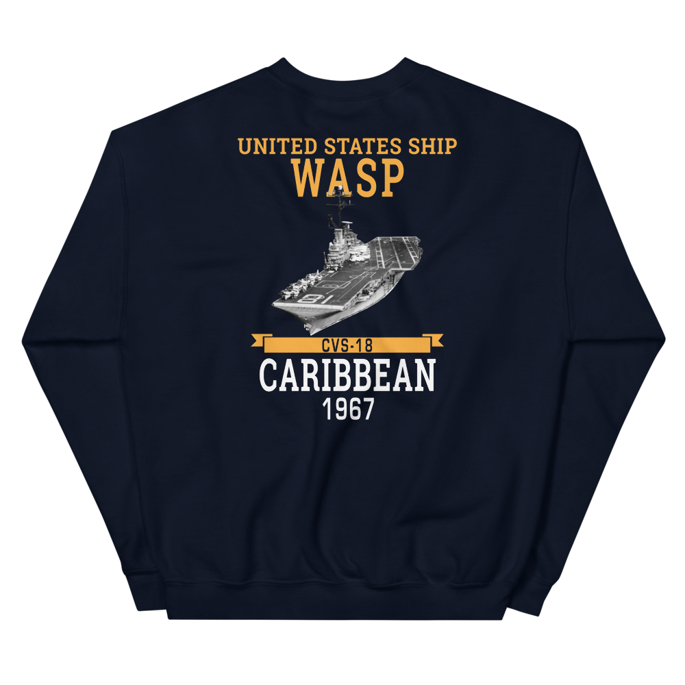 USS Wasp (CVS-18) 1967 CARIBBEAN Unisex Sweatshirt – back view, navy
