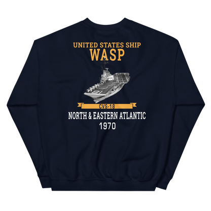 USS Wasp (CVS-18) 1970 N. & EASTERN ATLANTIC Unisex Sweatshirt – back view, navy