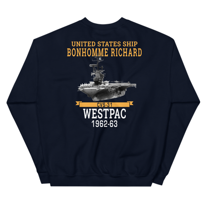 USS Bonhomme Richard (CVS-31) 1962-63 WESTPAC Unisex Sweatshirt – back view, navy